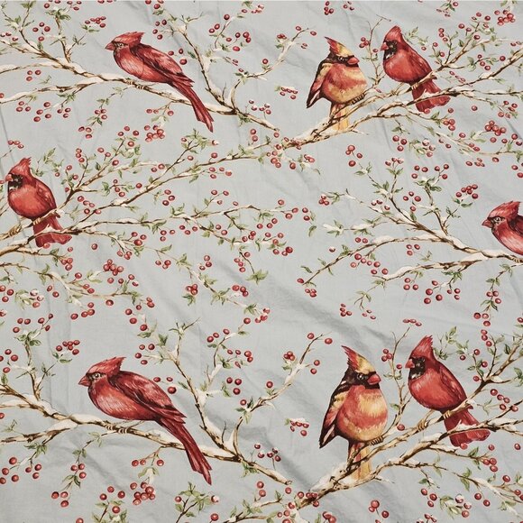 Pottery Barn Duvet Cover Winter Cardinal Blue Full Queen Holly Berry 86'Wx84"L - Picture 3 of 10